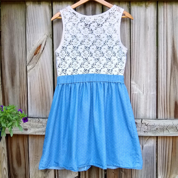Denim & Lace Polka Dot Dress - Picture 6 of 7